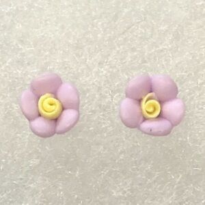Lavender Purple & Yellow Flower Stud Earrings